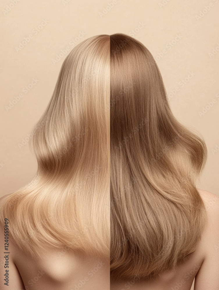 Fototapeta premium Comparison of thin versus thick hair showcasing transformation results. Generative AI