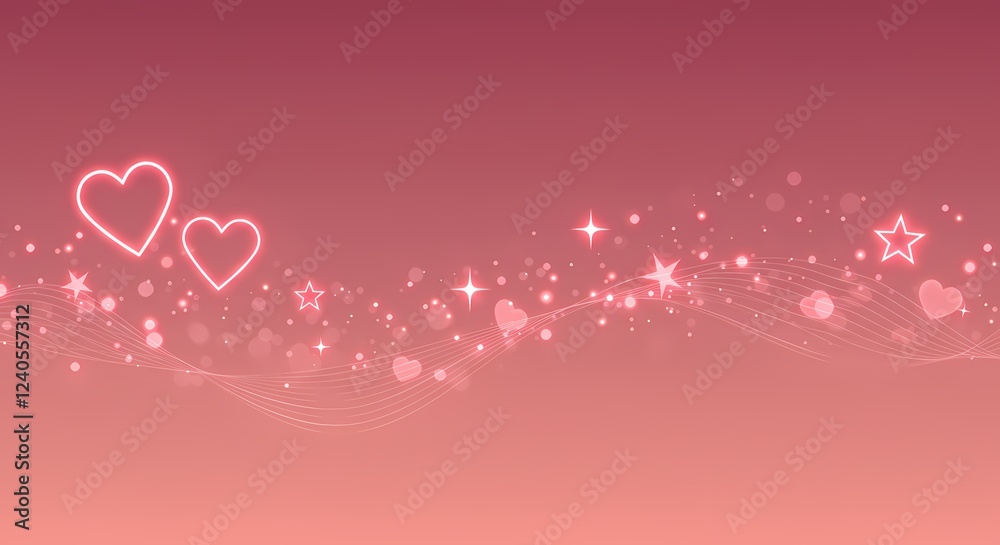 Romantic Pink Valentine s Day Background with Hearts Stars and Sparkling Lights Romantic Pink Valentine s Day Background with Hearts Stars and Sparkling Lights