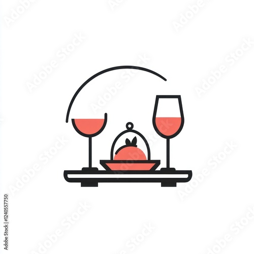 Romantic dinner, wine glasses, dessert, tray, restaurant photo