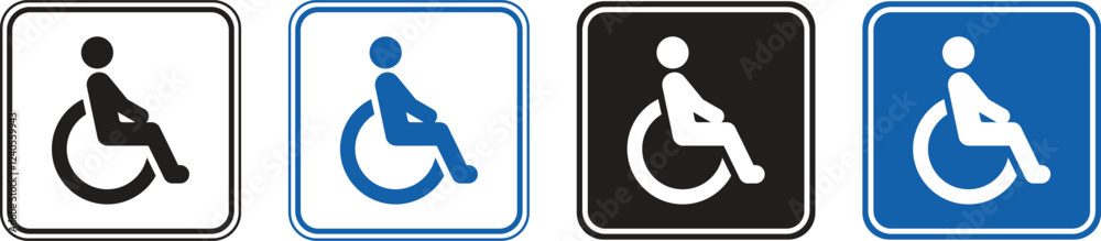 Wheelchair sign vector icon collection. Disabled parking, accessibility and access icon symbols in two different colors. Illustration vector Wheelchair sign vector icon collection. Disabled parking, accessibility and access icon symbols in two different colors. Illustration vector