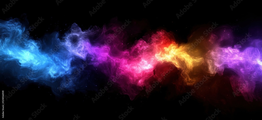 Colorful cosmic nebula with vibrant swirling gases and stars in deep space, copy space for text Colorful cosmic nebula with vibrant swirling gases and stars in deep space, copy space for text