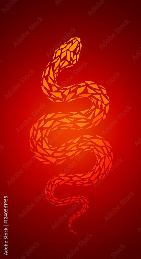 Fototapeta premium Abstract Red and Orange Geometric Snake Design Modern Low Poly Reptile Illustration
