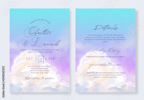 Watercolor Flower Field Wedding Card Set Elegant Nature Scene For Rustic Wedding