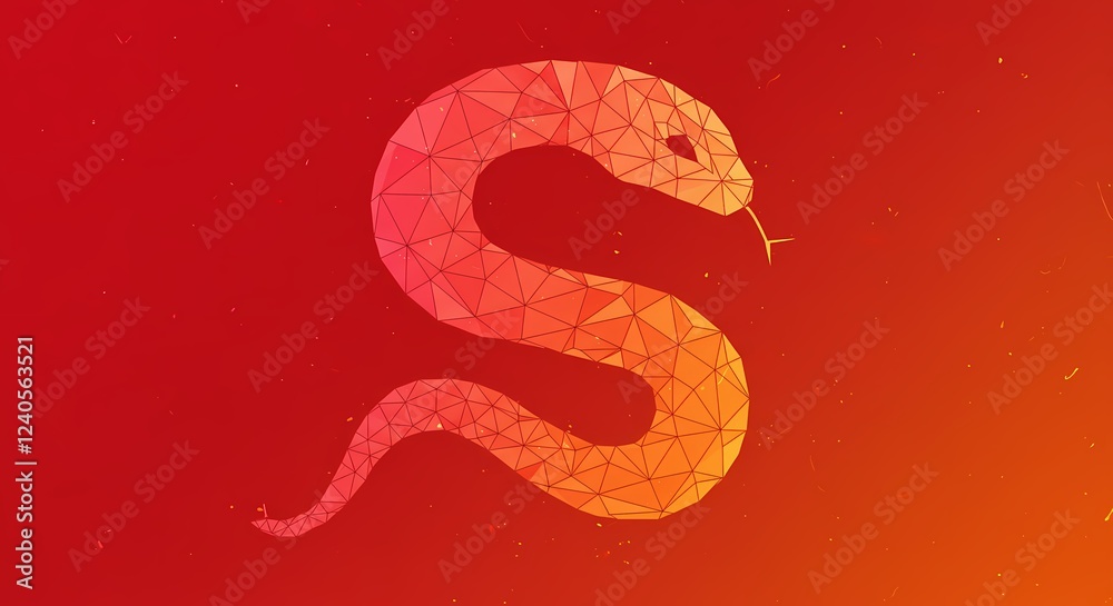 Abstract Polygonal Snake Design Red Orange Gradient Geometric Animal Illustration Abstract Polygonal Snake Design Red Orange Gradient Geometric Animal Illustration