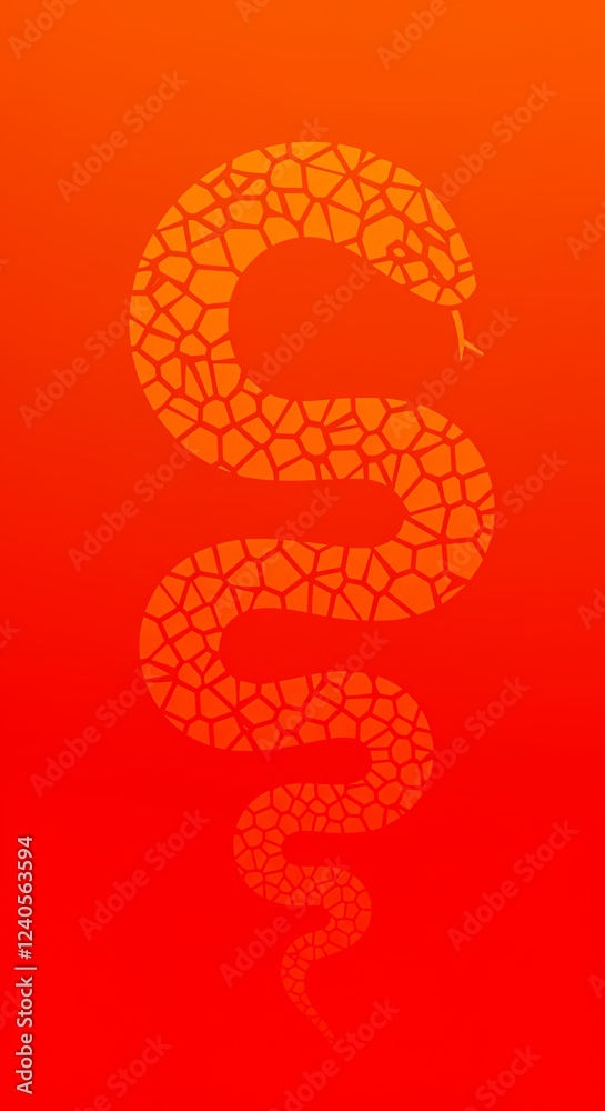 Abstract Orange Snake Design Mosaic Reptile Geometric Pattern Red Background Abstract Orange Snake Design Mosaic Reptile Geometric Pattern Red Background