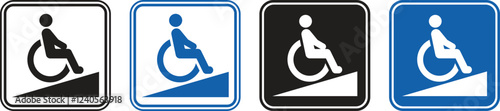 Wheelchair sign vector icon set. Up road information icon symbol. Disabled person please help vector icon isolated. Vector illustration