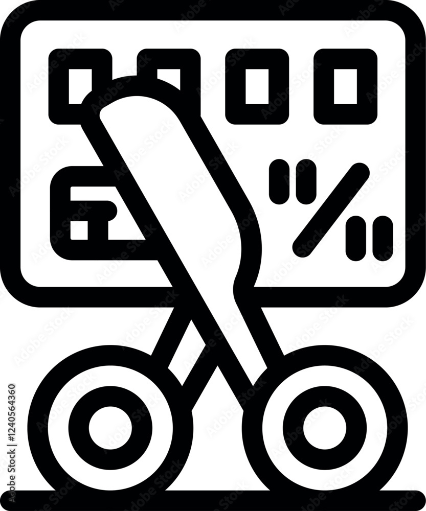 Scissors are cutting a credit card with a percentage symbol, representing the end of a shopping or purchase offer Scissors are cutting a credit card with a percentage symbol, representing the end of a shopping or purchase offer
