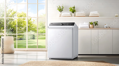 Laundry room top load washing machine technology Ai photo