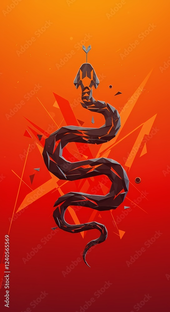 Obraz premium Abstract Low Poly Snake Design Red Orange Background Geometric Art