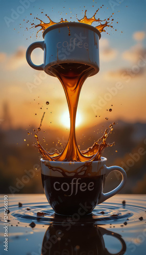 A ceramic coffee cup is flipped upside down