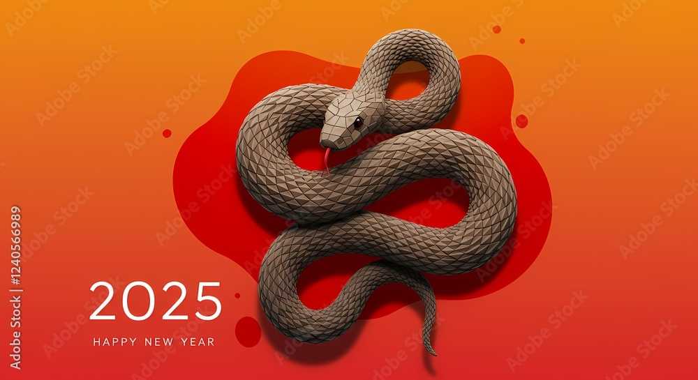 Obraz premium 2025 Happy New Year Low Poly Snake Design Red and Orange Background