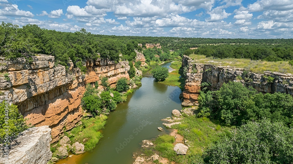 River canyon landscape, summer, Texas, aerial view, nature background, tourism River canyon landscape, summer, Texas, aerial view, nature background, tourism
