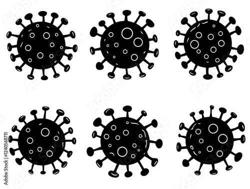 Collection of Virus Icons. COVID-19 Coronavirus Silhouette Symbol Isolated on a White Background. Contemporary Design.