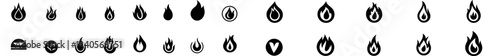 Collection of fire icons. Flame symbol. Silhouette of a bonfire logotype. Flat style set of flame symbols - modern stock.