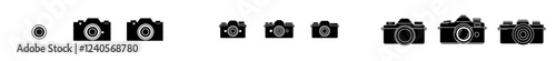 Set of photo camera icons. Photography symbol. Photographing sign. Raster illustration isolated on a white background.