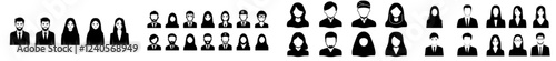 Silhouettes of male and female figures, both front and side views, featuring a half-human head glyph icon, intended for use in rooms or corridors that need to designate separate areas for men and