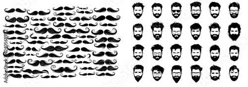 A simple, minimalist illustration of black mustache icons, intended for barbershop decoration, isolated on a white background.