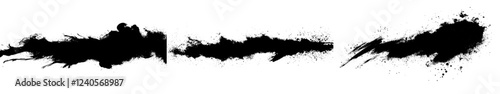 A black ink splash cut out, a black paint smudge isolated on a transparent background.