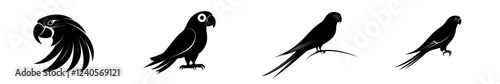 A red parrot silhouette, isolated on a white background, featuring a macaw parrot.