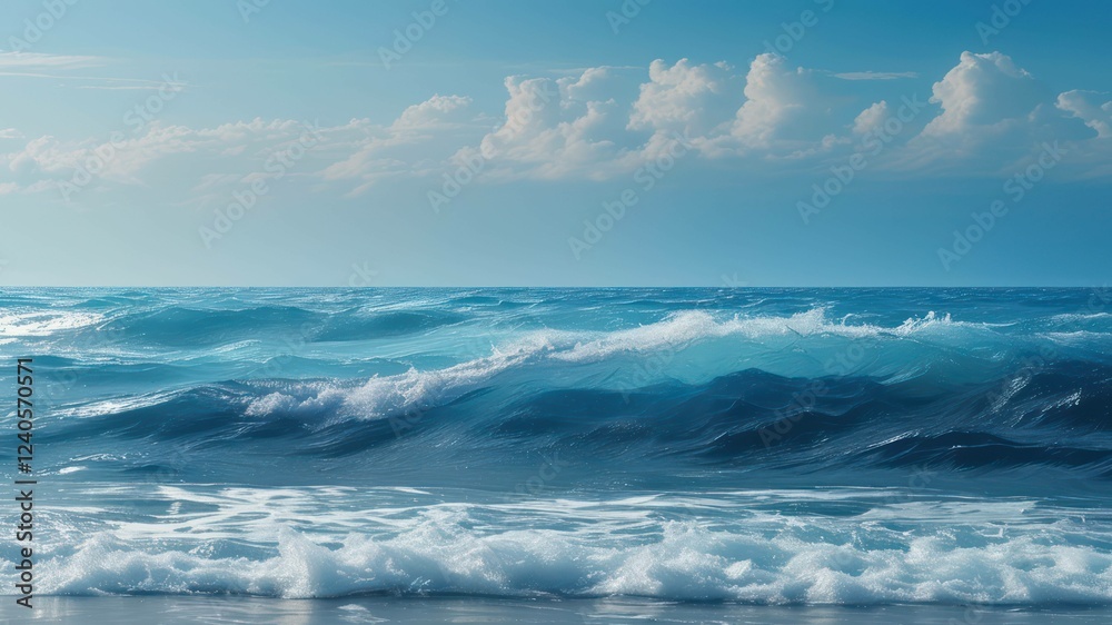 Serene seascape with gentle waves under a bright blue sky Serene seascape with gentle waves under a bright blue sky