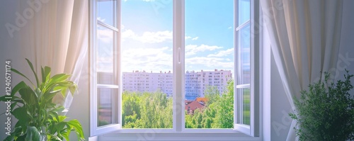 Open Window In Office. Breathing Fresh Air, 
