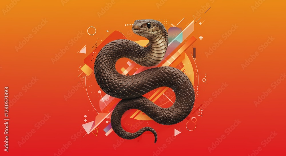 Obraz premium Abstract Snake Illustration Geometric Design Reptile Art Orange Background