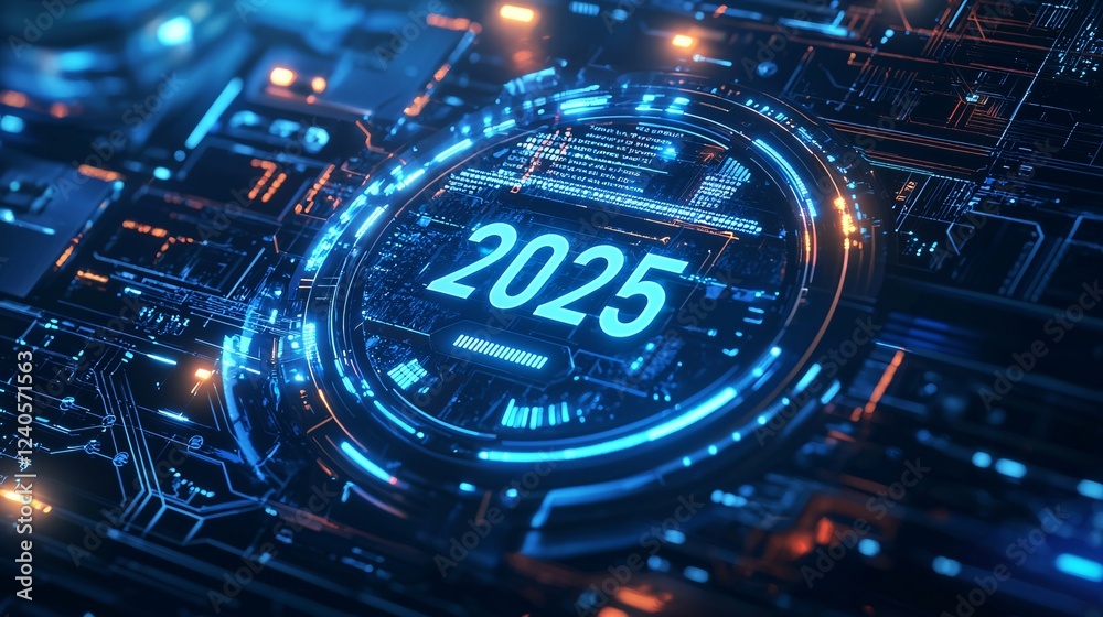 Fototapeta premium Unlocking the Future: A Futuristic Digital Lockpad Concept for the New Year 2025 with Advanced Technology and Innovative Design Elements