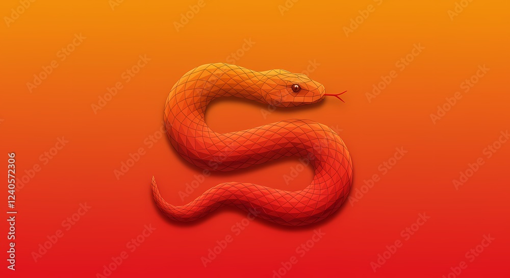 Fototapeta premium Abstract Low Poly Snake Design Orange Gradient Background Reptile Art Illustration