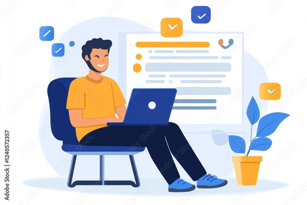 Man Giving Online Survey On Laptop, Man Giving Online Survey On Laptop,