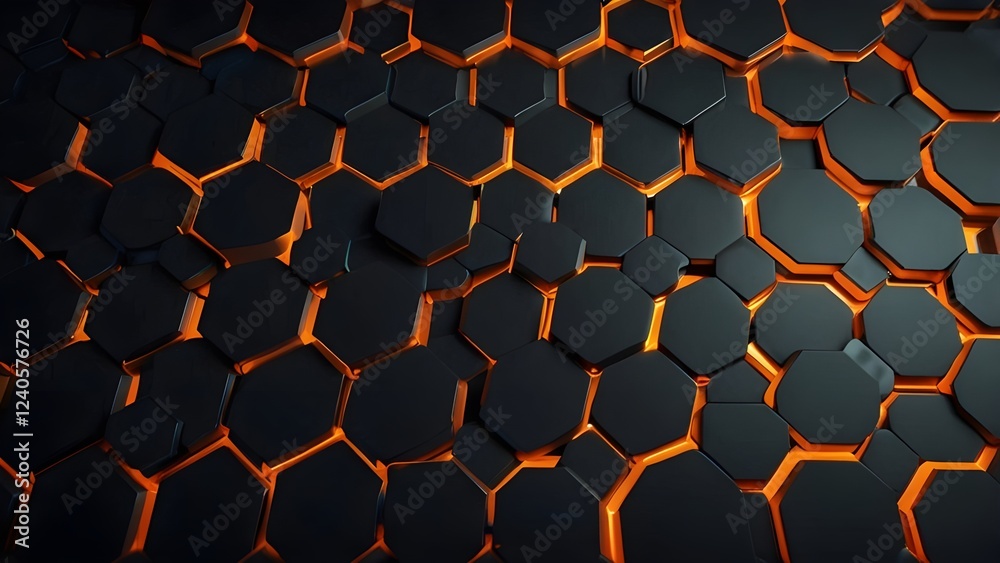 Minimalist Tech Background with Raised Hexagon and Orange Illuminated Trim Generative AI Minimalist Tech Background with Raised Hexagon and Orange Illuminated Trim Generative AI