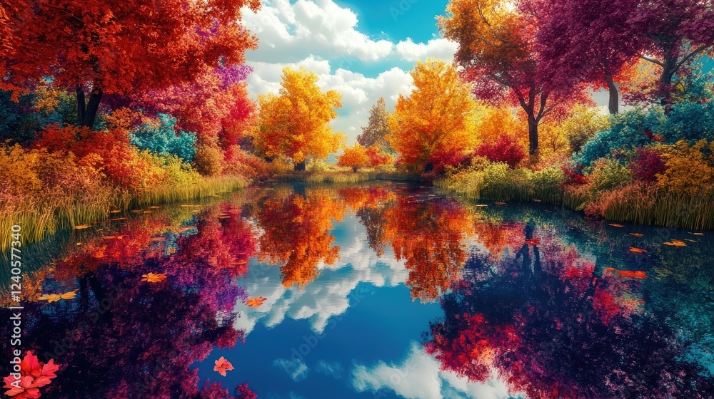 Autumnal Reflection: A Serene Fall Landscape Autumnal Reflection: A Serene Fall Landscape