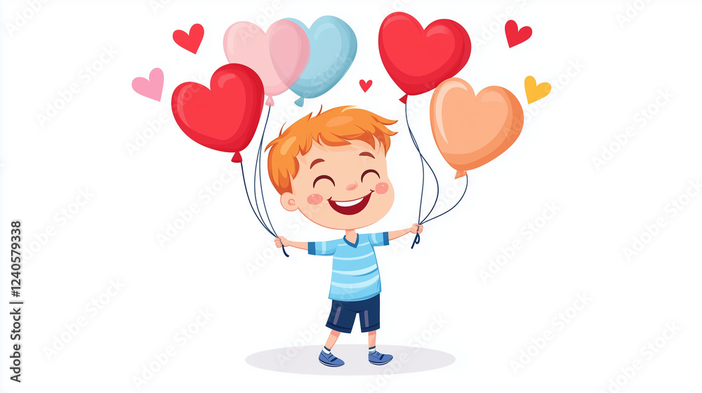Happy Child Holding Heart Balloons – Isolated on White Happy Child Holding Heart Balloons – Isolated on White