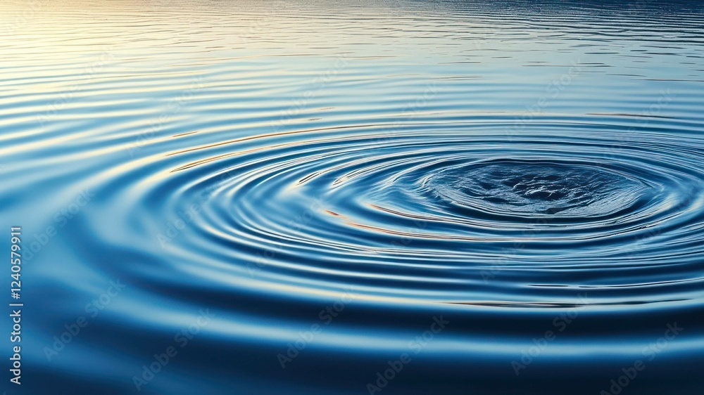 Gentle ripples spreading across a calm water surface at sunset Gentle ripples spreading across a calm water surface at sunset