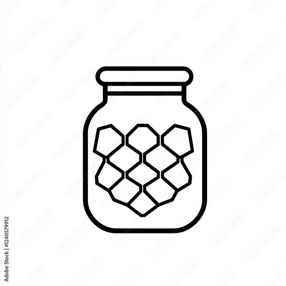Honeycomb in glass jar, white background, food icon, recipe illustration Honeycomb in glass jar, white background, food icon, recipe illustration
