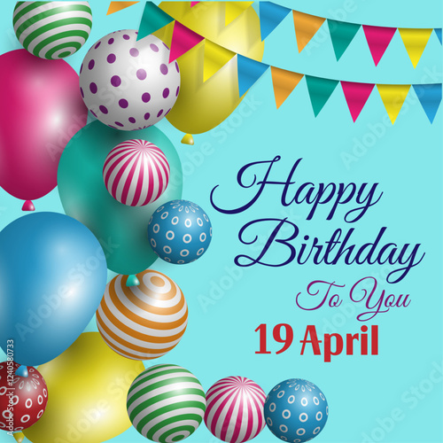 HBD 19 April vector banner photo