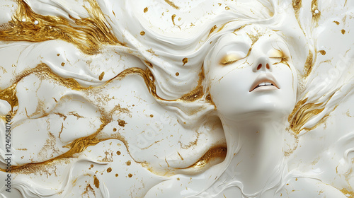 Abstract Porcelain Woman with Gold Accents – Luxurious & Sensual