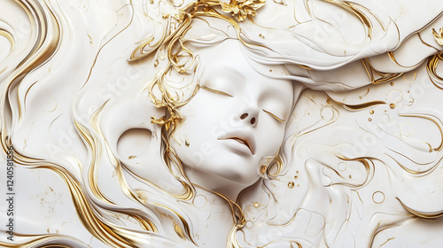 Abstract Porcelain Woman with Gold Accents – Luxurious & Sensual