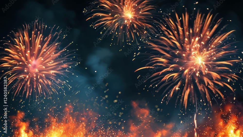 Fototapeta premium Vibrant fireworks illuminating a night sky with bursts of color