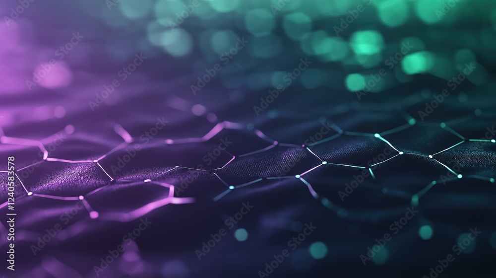 Obraz premium Abstract Purple and Teal Glowing Hexagonal Grid Network Digital Data Connections Background