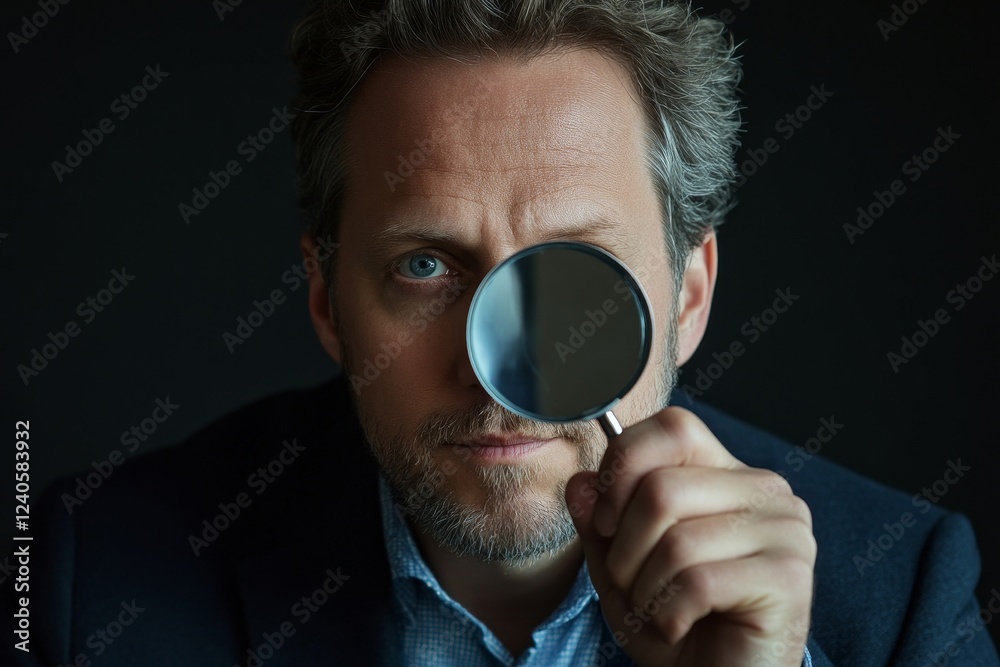 Auditor Using Magnifying Glass For Audit, Auditor Using Magnifying Glass For Audit,