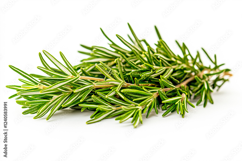 Fresh Rosemary Sprig on White Background