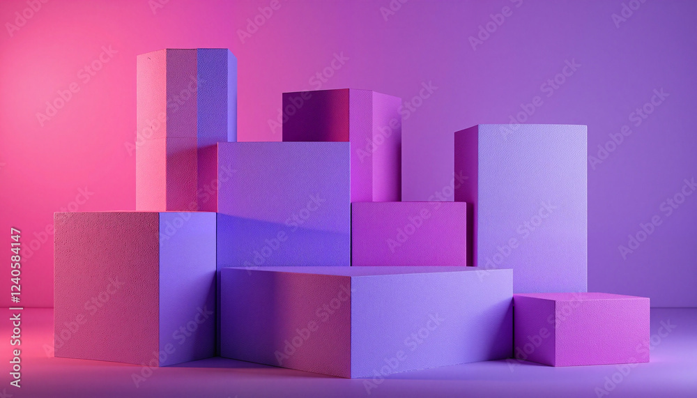 Abstract geometric shapes in vibrant purple lighting, modern design
