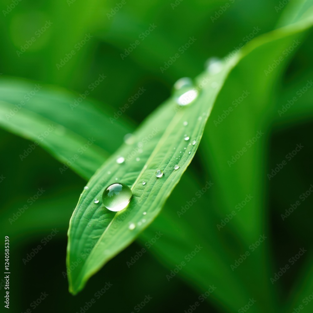 Tiny water droplets cling to the surface of a delicate green leaf, green, gentle Tiny water droplets cling to the surface of a delicate green leaf, green, gentle