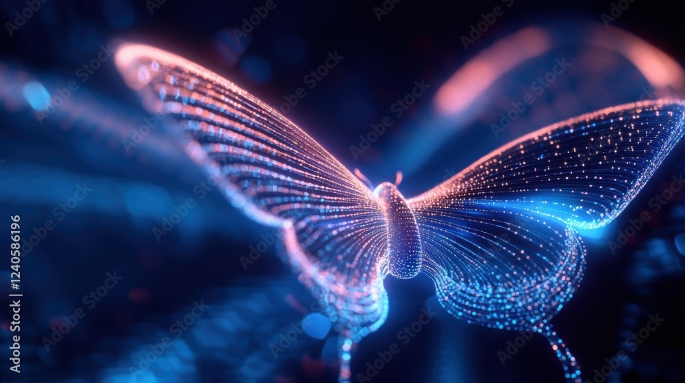 Obraz premium Digital butterfly in neon glow: futuristic art with dynamic light patterns