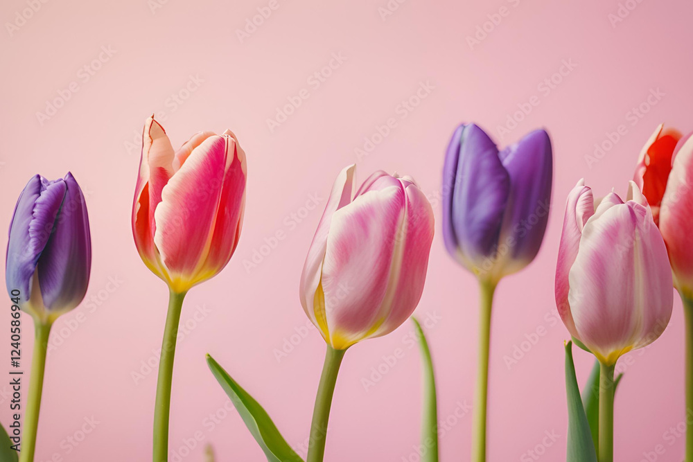 Fototapeta premium pink tulips on white