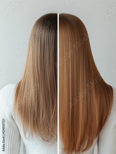 Comparison of thin hair versus thick hair displaying transformation and volume enhancement techniques. Generative AI photo