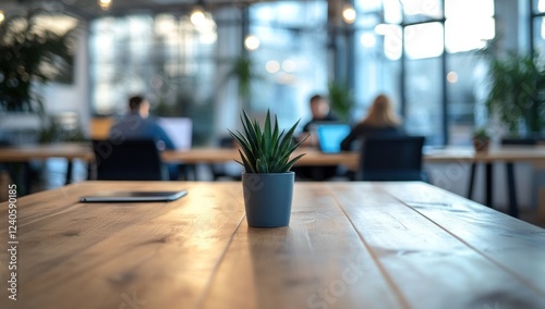Modern Office Workspace: Tranquil Atmosphere with Succulent Plant