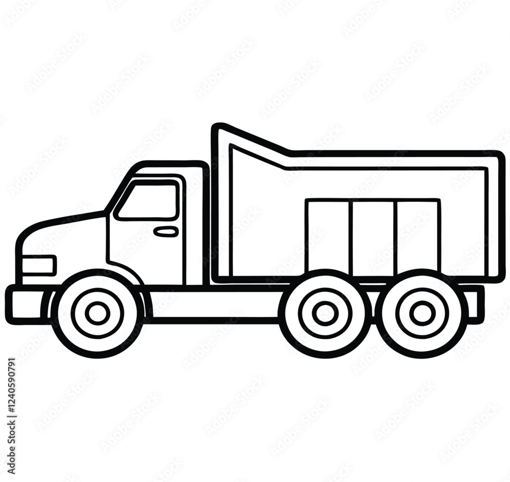 Easy-shape transportation vehicle: a large, heavy road truck used for carrying goods. Line art, icon, vector, illustration, isolated, design, stock related to transportation. Editable Pro Vector. Easy-shape transportation vehicle: a large, heavy road truck used for carrying goods. Line art, icon, vector, illustration, isolated, design, stock related to transportation. Editable Pro Vector.