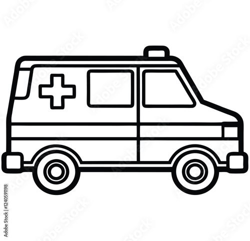 Ambulance, rescue vehicle line art icon sign silhouette vector illustration on white background