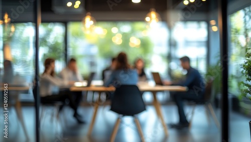 Blurred Business Meeting in Modern Office Space